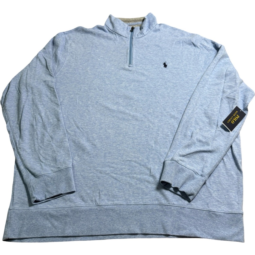 Polo Ralph Lauren Quarter Zip Pullover Mens XXL Blue Good Heathered Knit NWT